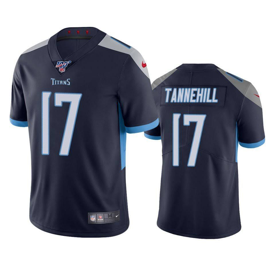 Men Tennessee Titans 17 Ryan Tannehill Nike Navy 100th Vapor Limited NFL Jersey